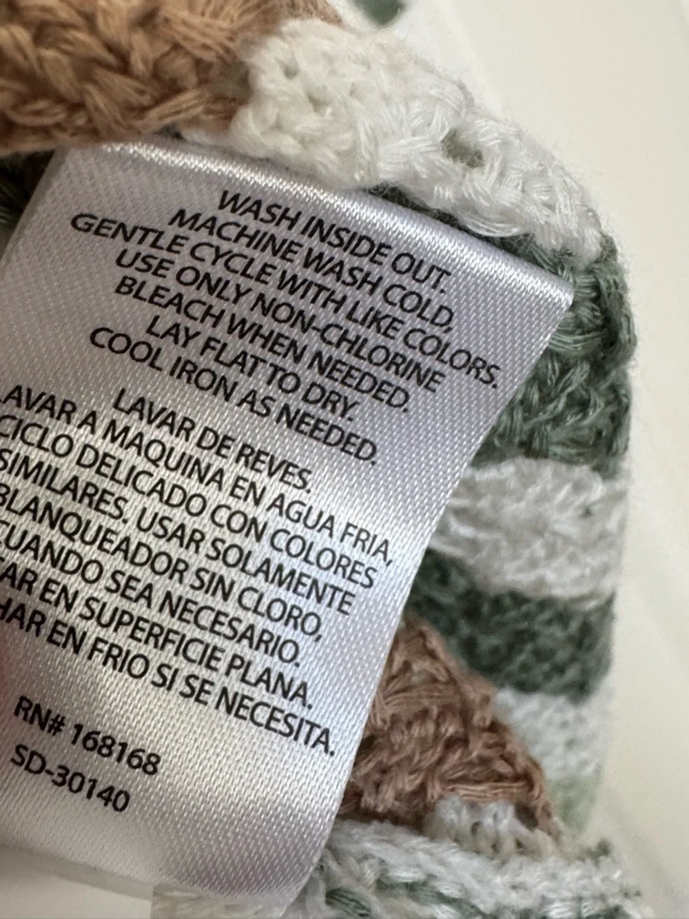 Love Knits NYC Crochet Knit Mini Dress XXS Long Sleeve Striped white green brown - Picture 7 of 10